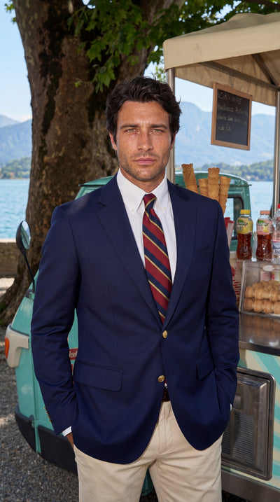 Santoro Men’s Formal Blazer Classic Notch Lapel Jacket with Gold Button Detailing