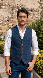 Load image into Gallery viewer, Santoro Tweed Waistcoat for Men Checked Vest with Notch Detail