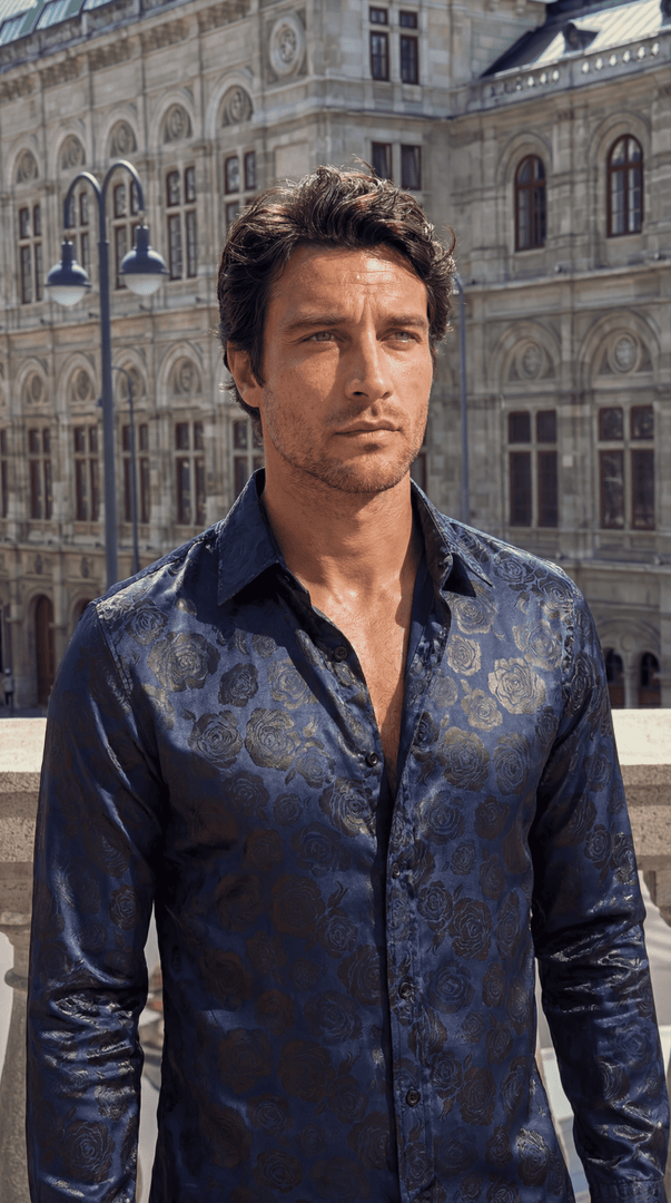 Santoro Men’s Elegant Long Sleeve Shirt Gloss Finish Statement Piece for Special Occasions